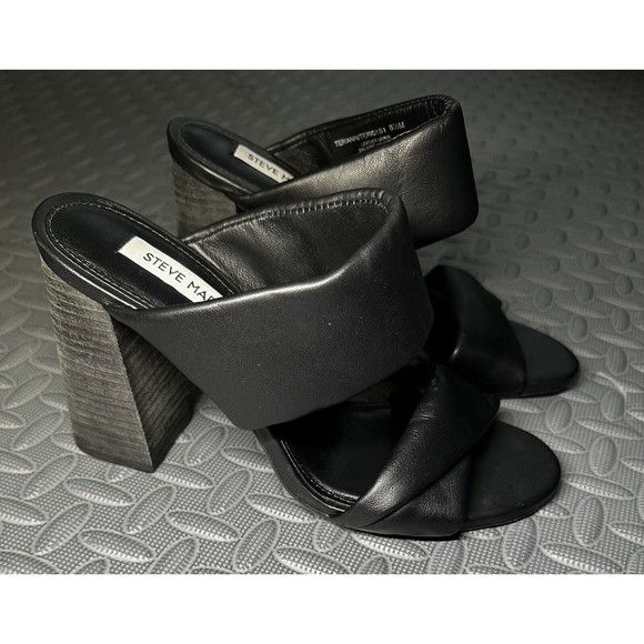 Steve Madden Teriann Black Women’s Leather Square open toe 4" heel sandal 8.5 M - Picture 2 of 10